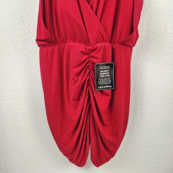 Retrofete Kai Dress in Red Size Large NWT Bodycon Ruched V Neck Open Back Mini - Picture 8 of 11